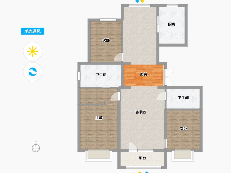 北京-北京市-西山锦绣府-111.07-户型库-采光通风