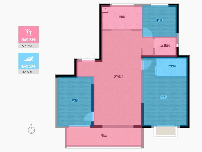 陕西省-西安市-紫薇・万科大都会-88.96-户型库-动静分区