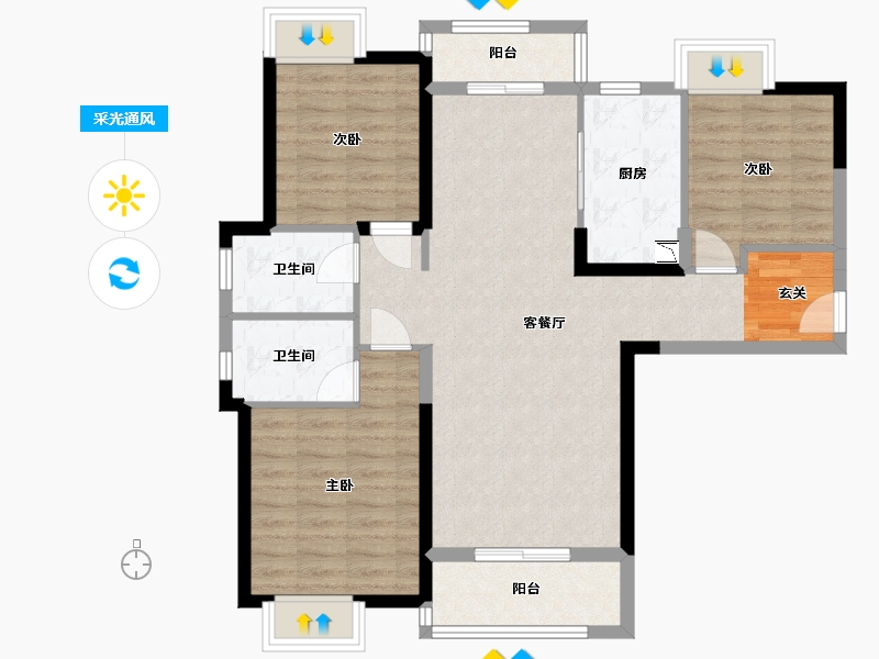 湖南省-长沙市-金地中交麓谷香颂-90.35-户型库-采光通风