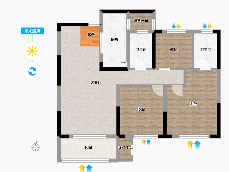 湖南省-长沙市-梦想新天地-87.50-户型库-采光通风