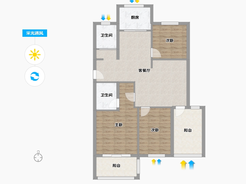 浙江省-宁波市-荣安花园-97.32-户型库-采光通风