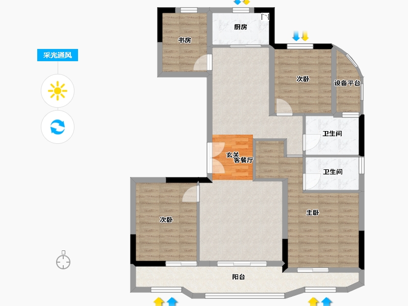 浙江省-嘉兴市-金昌香湖印-106.53-户型库-采光通风