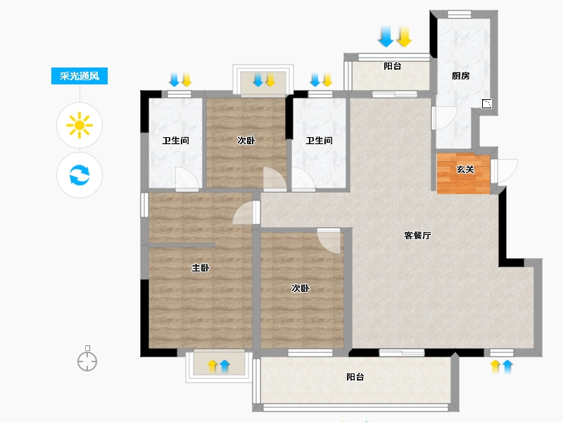 浙江省-嘉兴市-世合理想大地・静和里-105.00-户型库-采光通风