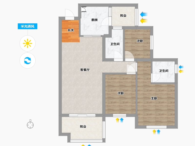 四川省-南充市-鸿通・翡翠城・紫云府-71.00-户型库-采光通风