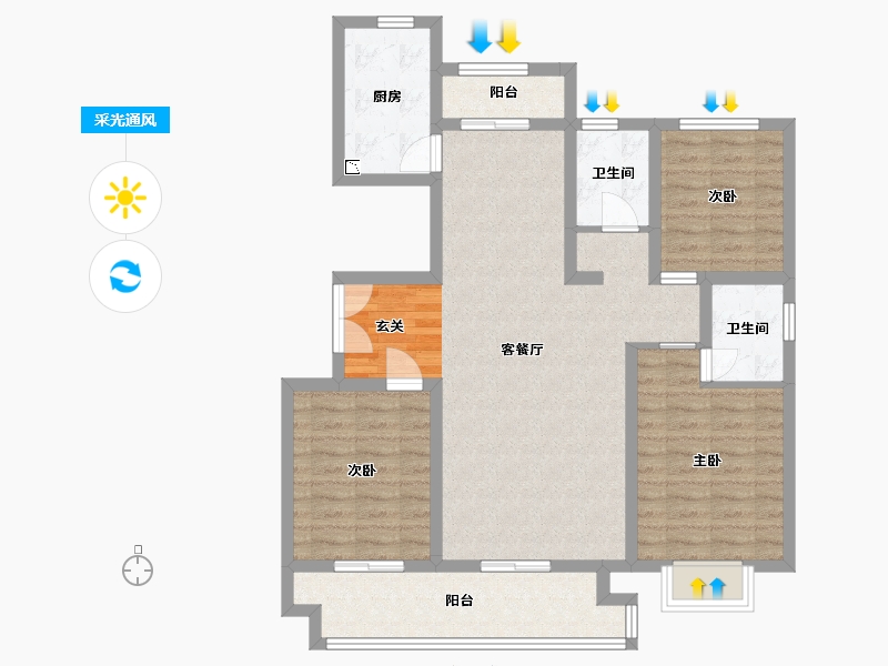 山东省-临沂市-泰鑫御园-98.73-户型库-采光通风