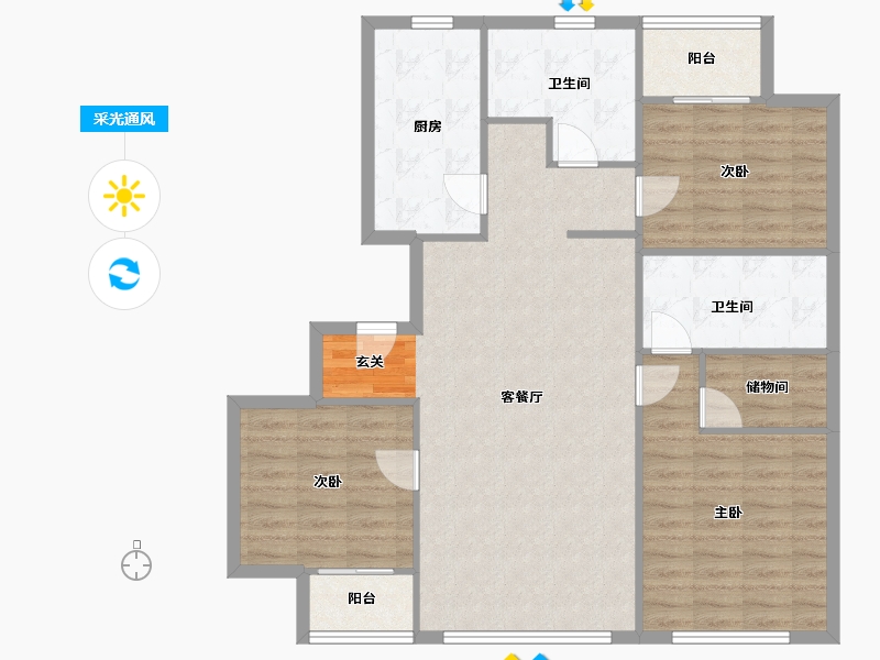 江苏省-无锡市-积水-裕沁湖畔庭-107.88-户型库-采光通风