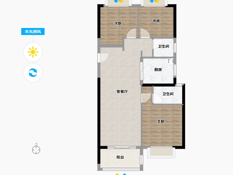 湖北省-武汉市-新城璞樾门第-90.00-户型库-采光通风