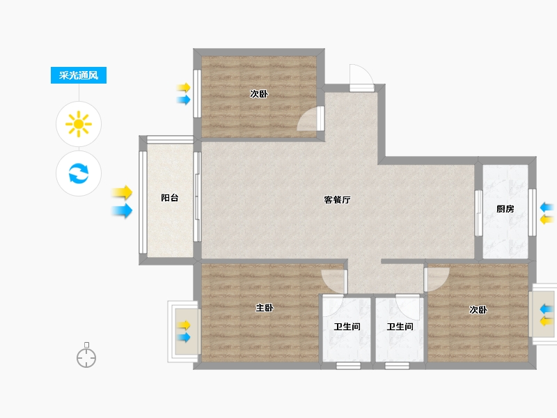 广东省-广州市-天河区东环商务中心-89.73-户型库-采光通风