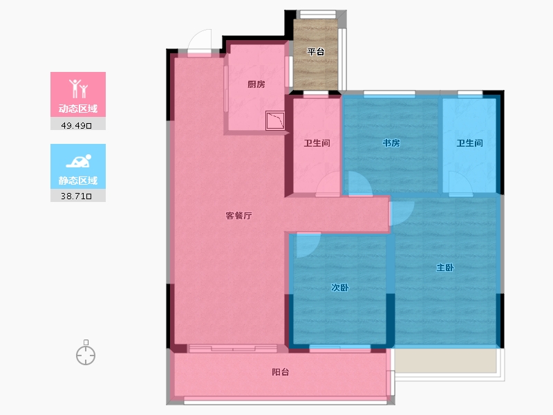 浙江省-温州市-弘阳上坤西湖四季-81.60-户型库-动静分区