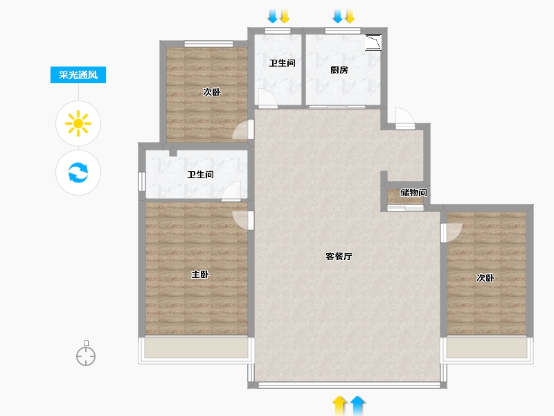 浙江省-温州市-九山金茂府-124.00-户型库-采光通风