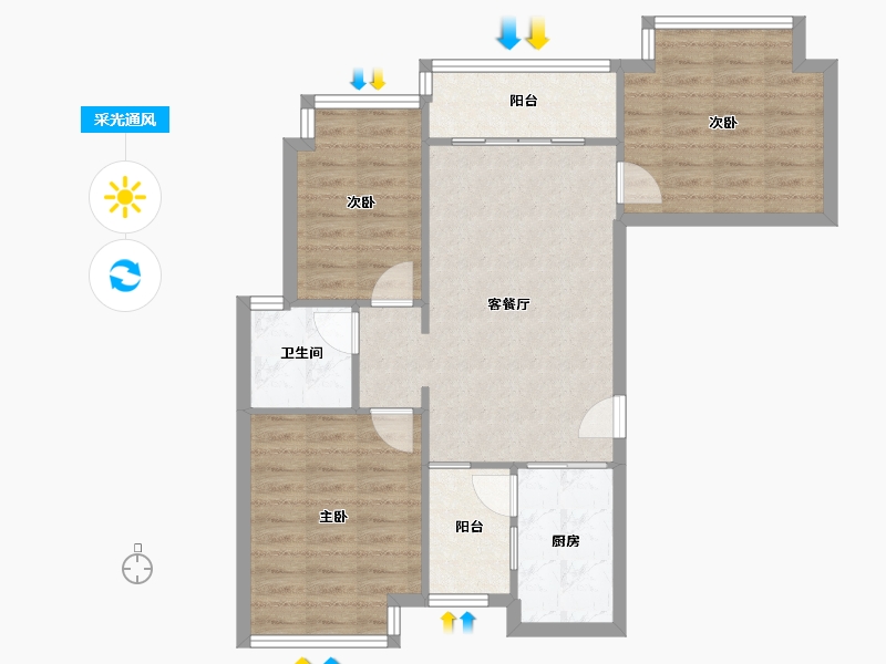 陕西省-西安市-恒大城-75.32-户型库-采光通风