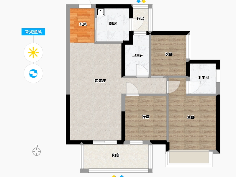 广西壮族自治区-南宁市-龙光玖珑华府-71.30-户型库-采光通风