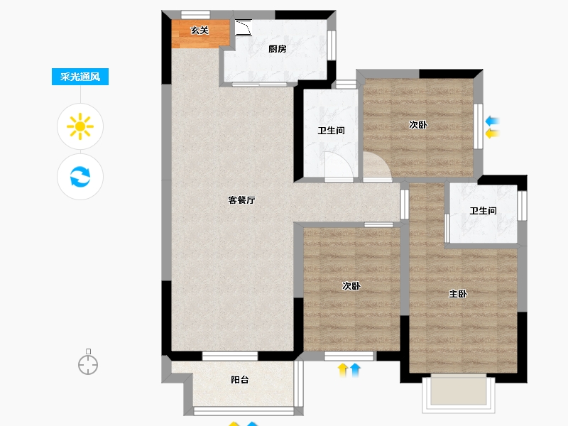 广西壮族自治区-南宁市-中梁国宾熙岸-75.32-户型库-采光通风