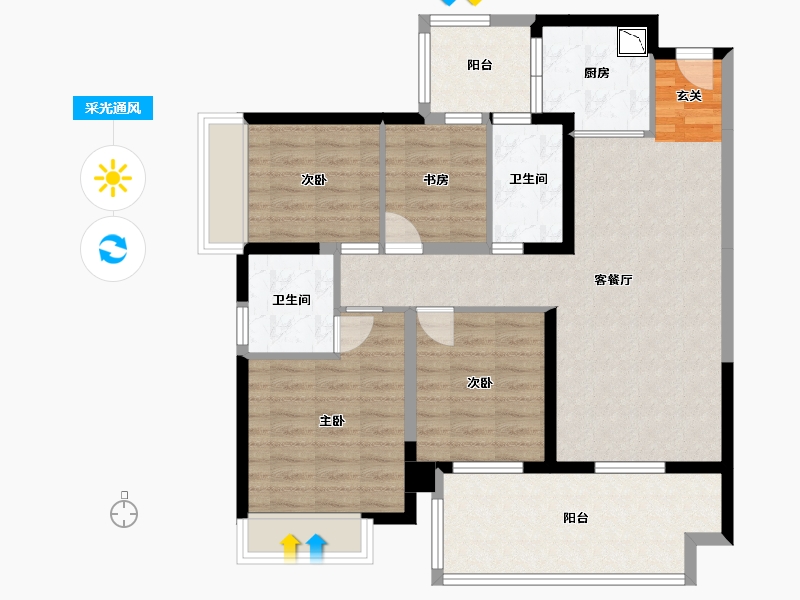 广西壮族自治区-南宁市-华夏院子.璞院-96.32-户型库-采光通风