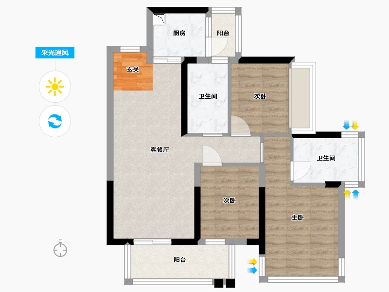 广西壮族自治区-南宁市-天健和府-72.55-户型库-采光通风