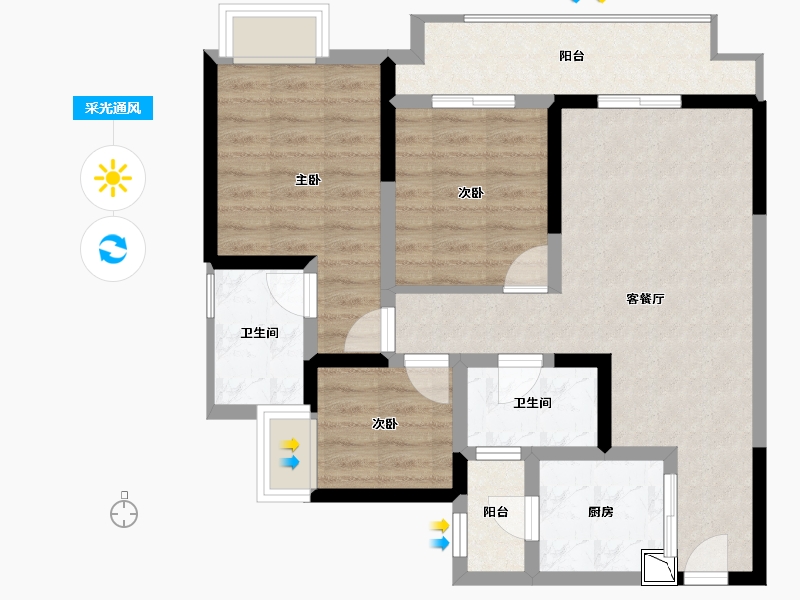 四川省-成都市-凯德卓锦万黛-76.33-户型库-采光通风