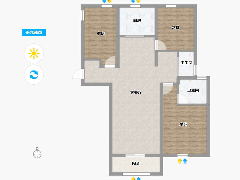 河北省-唐山市-万科南湖春晓5期-88.22-户型库-采光通风