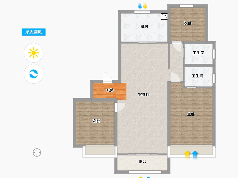 山东省-青岛市-中建锦绣天地-107.20-户型库-采光通风