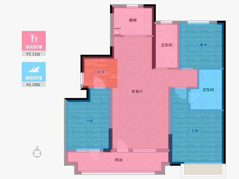 山东省-青岛市-世茂香奈公馆-85.34-户型库-动静分区