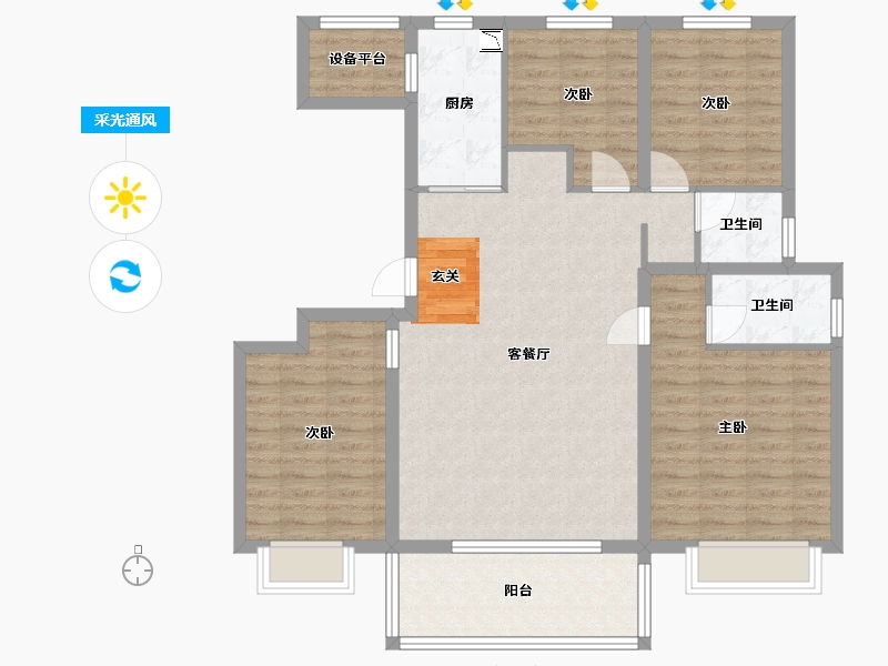 江苏省-南通市-仁恒公园世纪-106.40-户型库-采光通风