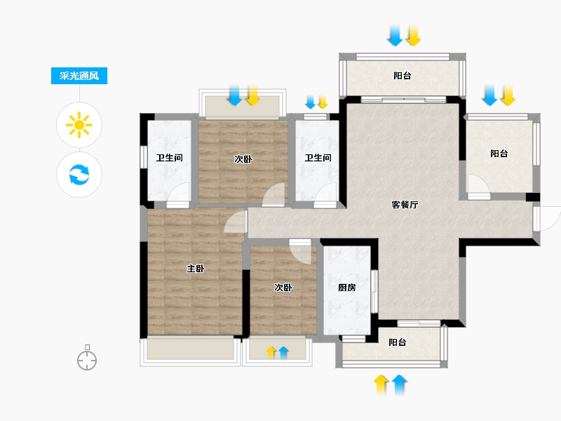 四川省-绵阳市-敏捷阅江府-97.40-户型库-采光通风