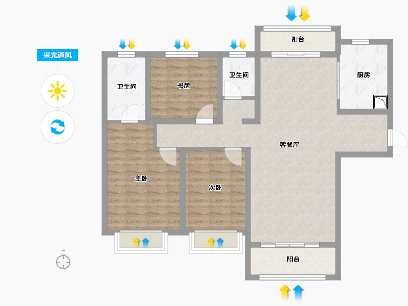 陕西省-西安市-新城-100.90-户型库-采光通风