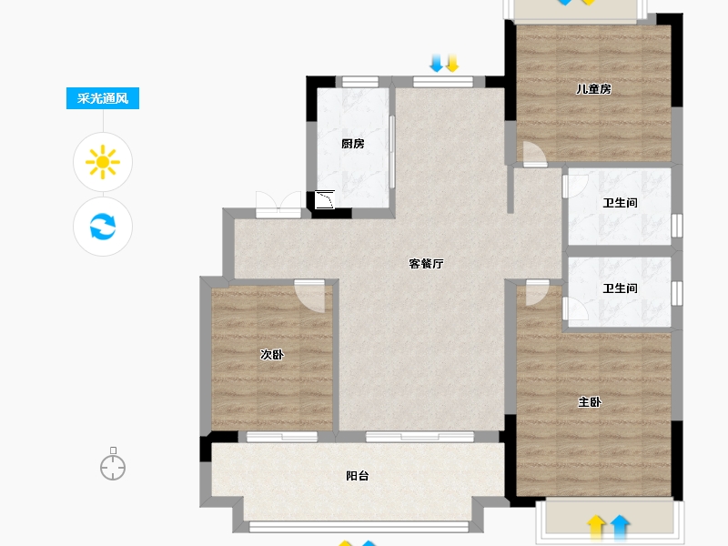 安徽省-阜阳市-观湖四季-91.99-户型库-采光通风