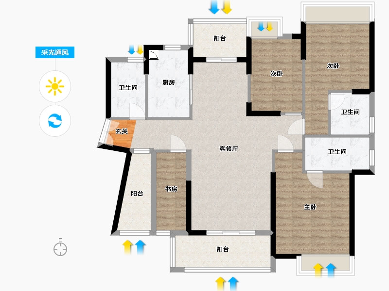 广东省-佛山市-唯美・臻岸华府-123.04-户型库-采光通风