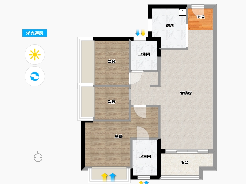 广东省-佛山市-美的玖峰广场-71.42-户型库-采光通风