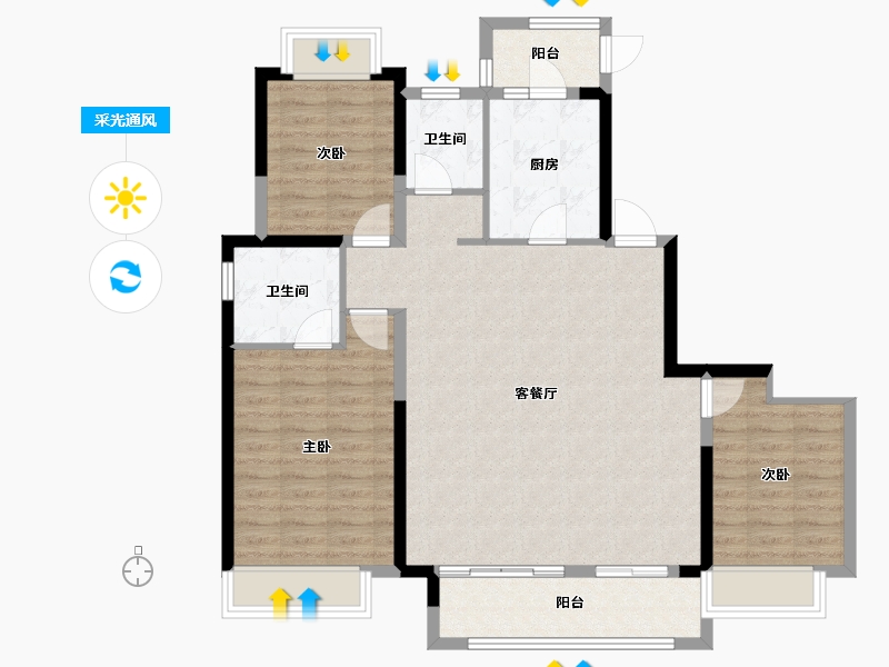 湖南省-长沙市-新城和樾-103.39-户型库-采光通风