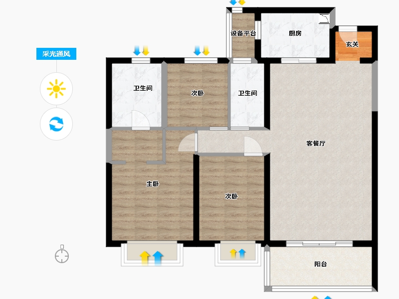 陕西省-西安市-华润置地・悦府-100.24-户型库-采光通风