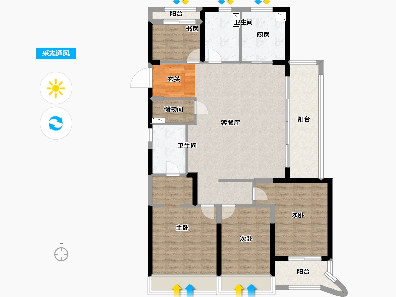 浙江省-温州市-世茂滨江乐虹湾-113.00-户型库-采光通风