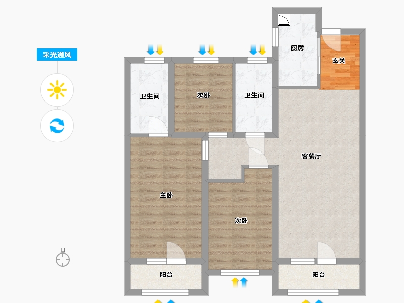 河北省-石家庄市-国仕花语-84.84-户型库-采光通风