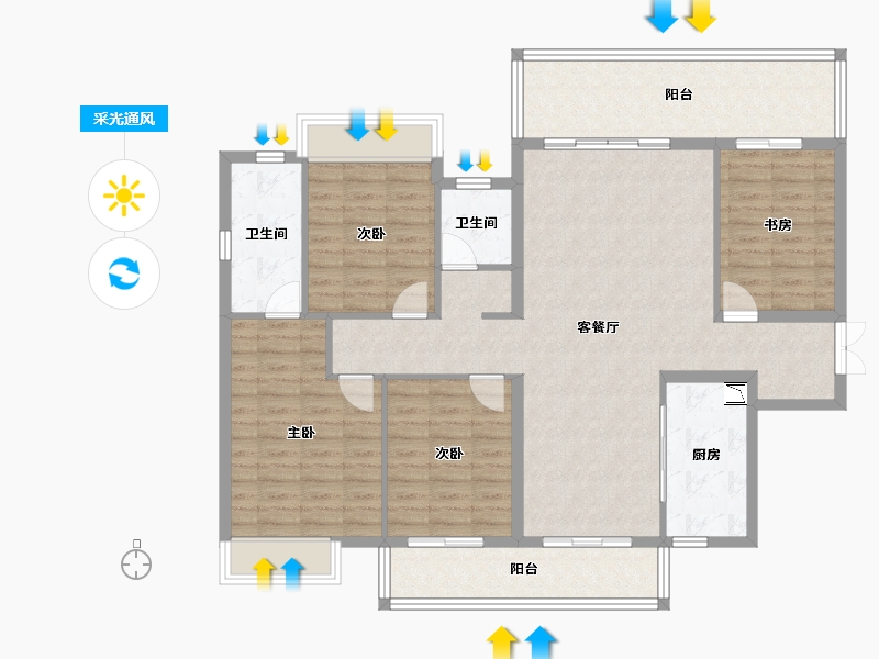 广西壮族自治区-南宁市-阳光城江山璟原-126.23-户型库-采光通风