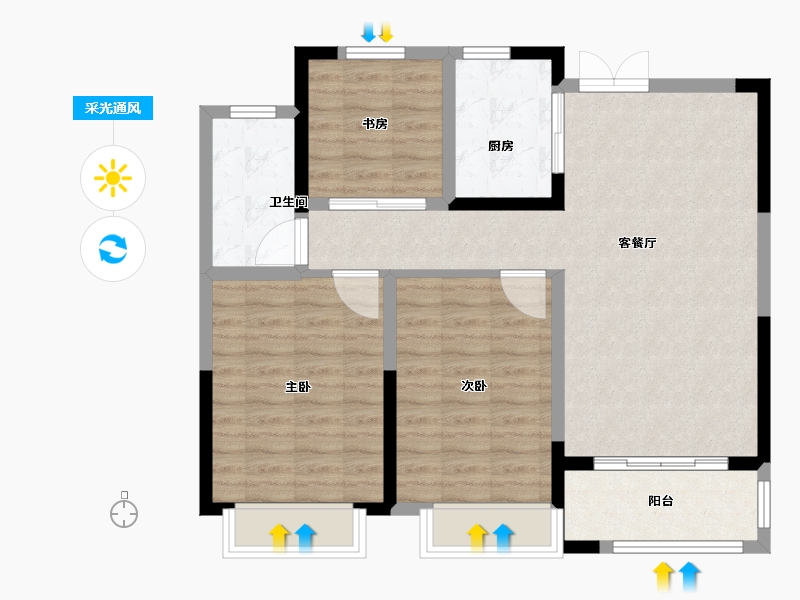 浙江省-嘉兴市-吴越学府-87.00-户型库-采光通风