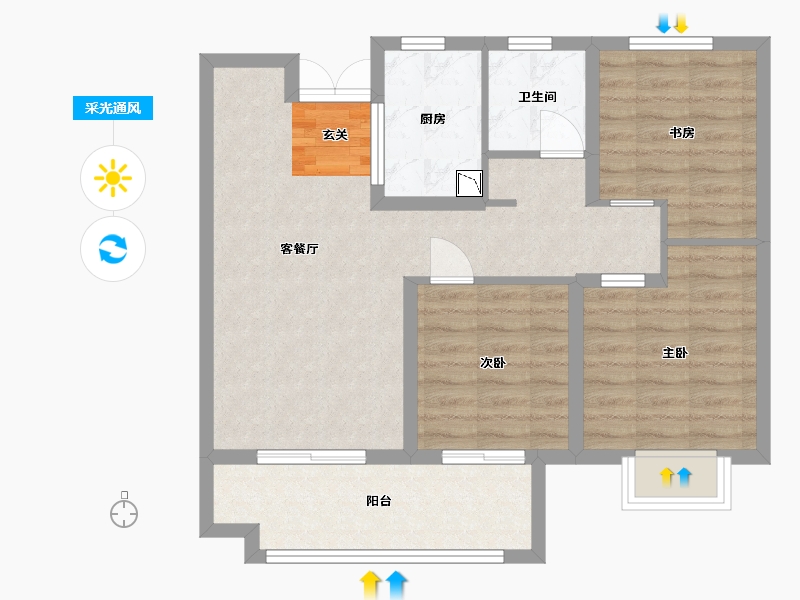 河北省-石家庄市-万科翡翠书院-75.01-户型库-采光通风