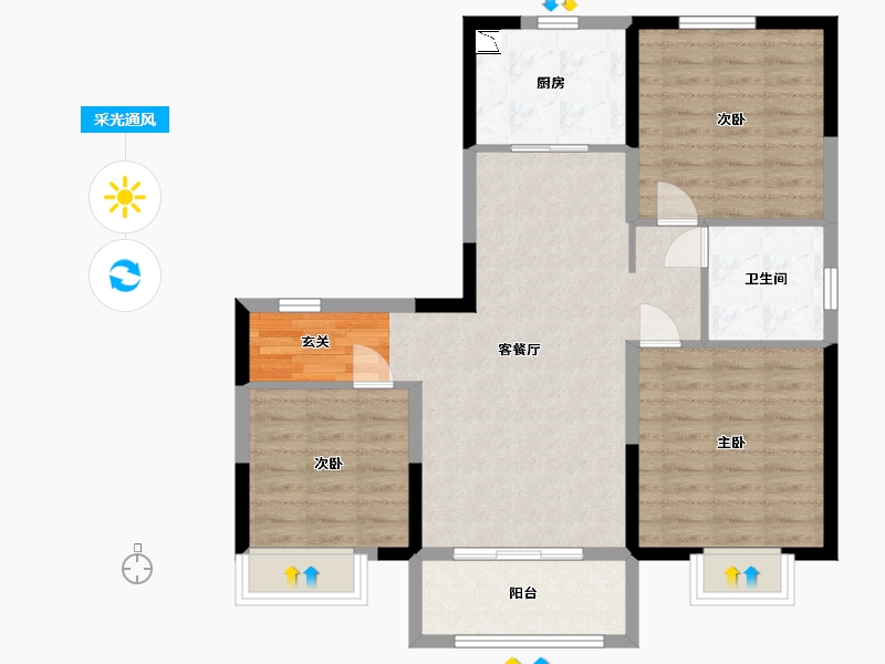 河北省-石家庄市-碧桂园云樾风华-85.61-户型库-采光通风