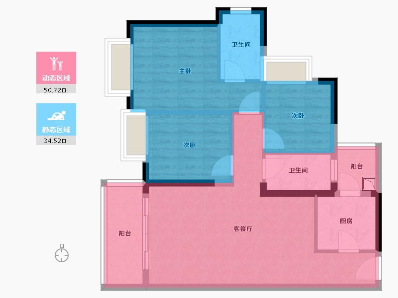 四川省-成都市-嘉裕第六洲-75.78-户型库-动静分区