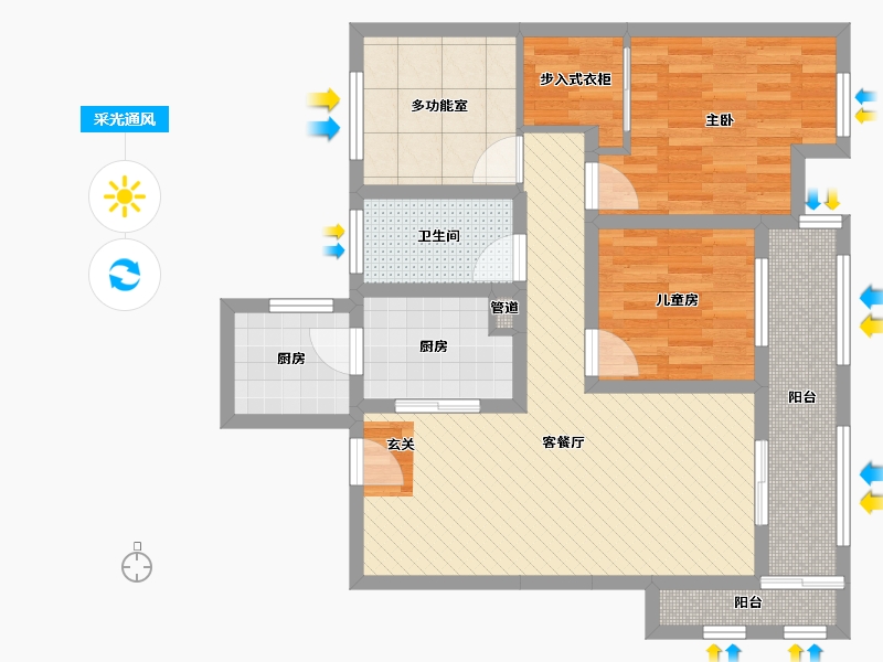 江苏省-常州市-吾悦华府-82.19-户型库-采光通风