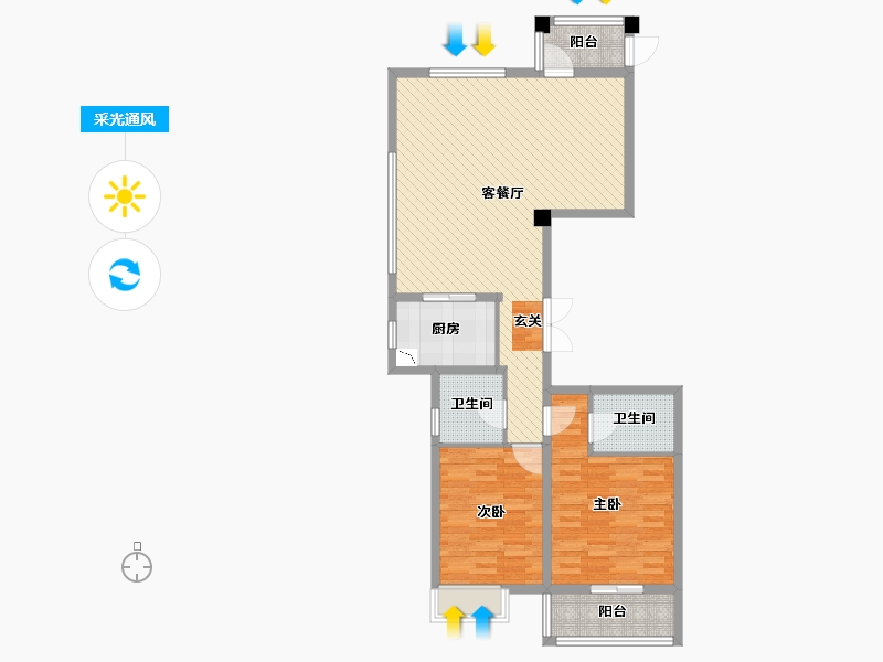 浙江省-湖州市-湖州九月洋房-87.75-户型库-采光通风