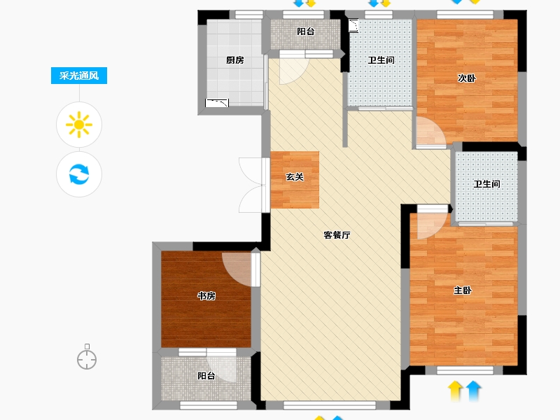 吉林省-长春市-新星宇和润上临B9-82.73-户型库-采光通风