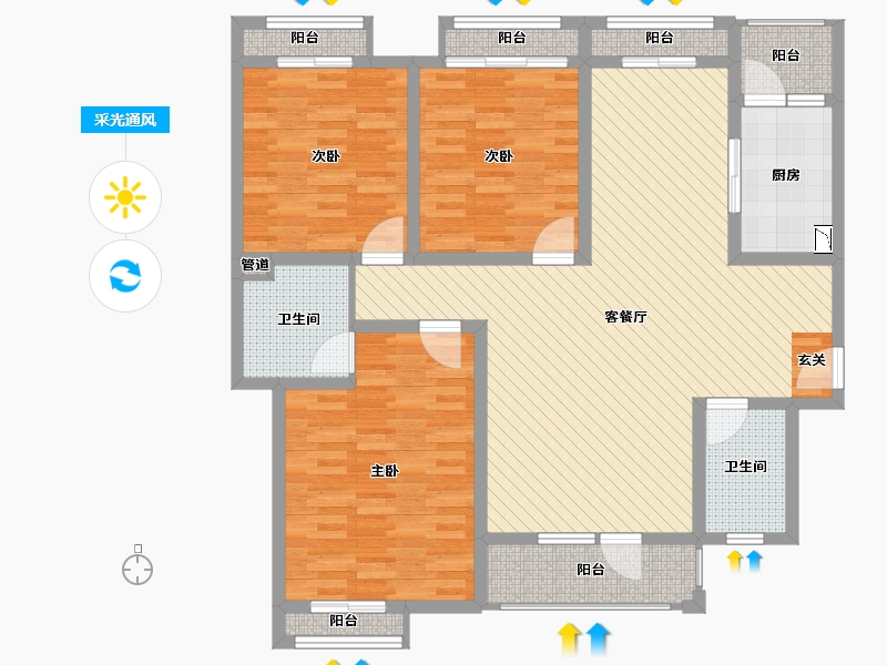 山东省-济南市-山水郡3号楼1401户型-120.00-户型库-采光通风