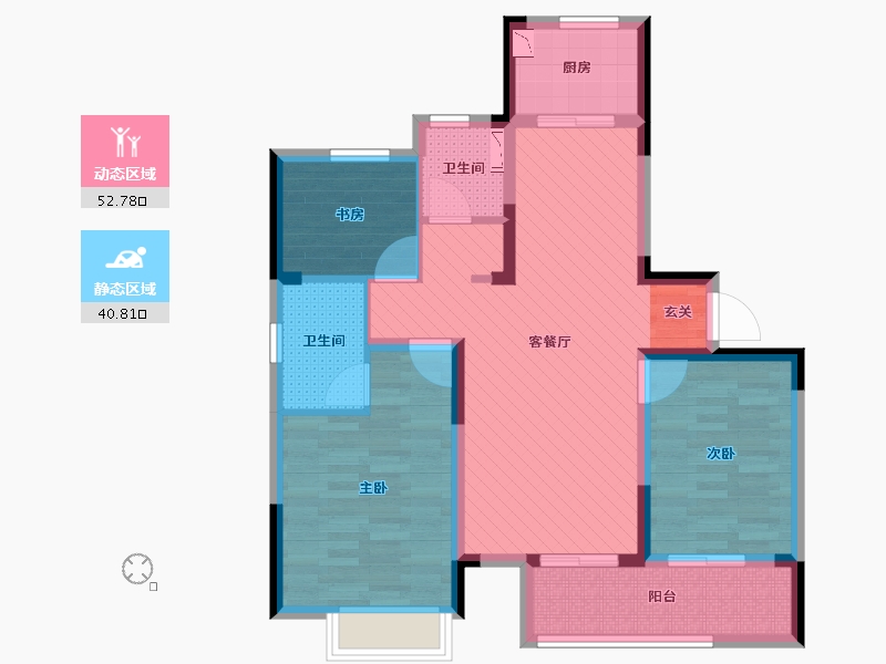 安徽省-亳州市-涡阳绿城桂语江南B4户型10栋边户-81.31-户型库-动静分区