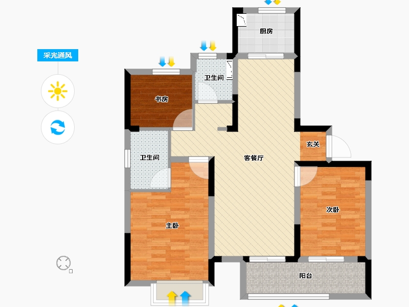 安徽省-亳州市-涡阳绿城桂语江南B4户型10栋边户-81.31-户型库-采光通风