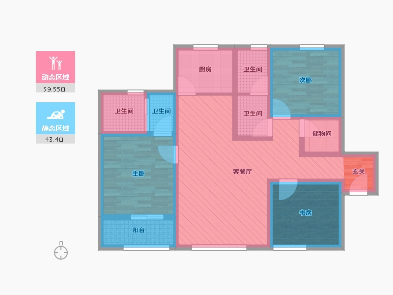 陕西省-西安市-凤城豪庭-87.86-户型库-动静分区