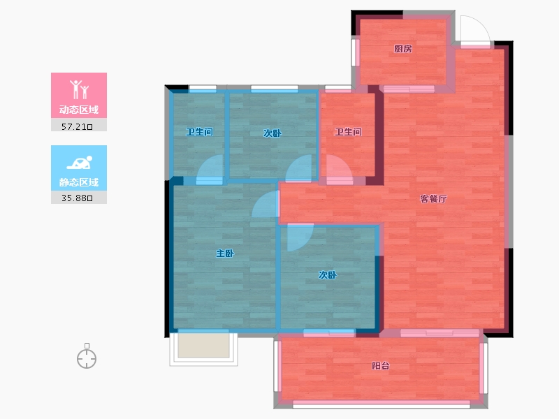 湖北省-宜昌市-北辰之光-83.87-户型库-动静分区