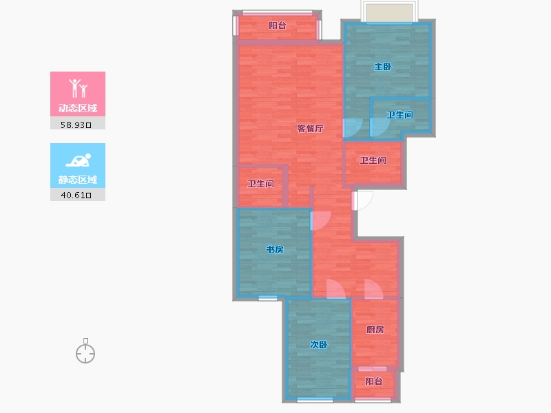 北京-北京市-郁花园三里-88.80-户型库-动静分区