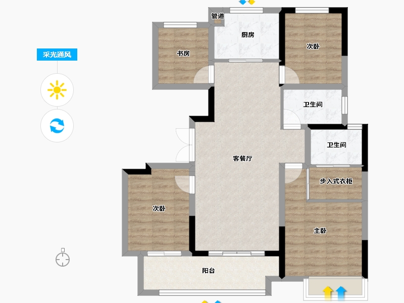 山东省-泰安市-吾悦华府-96.33-户型库-采光通风