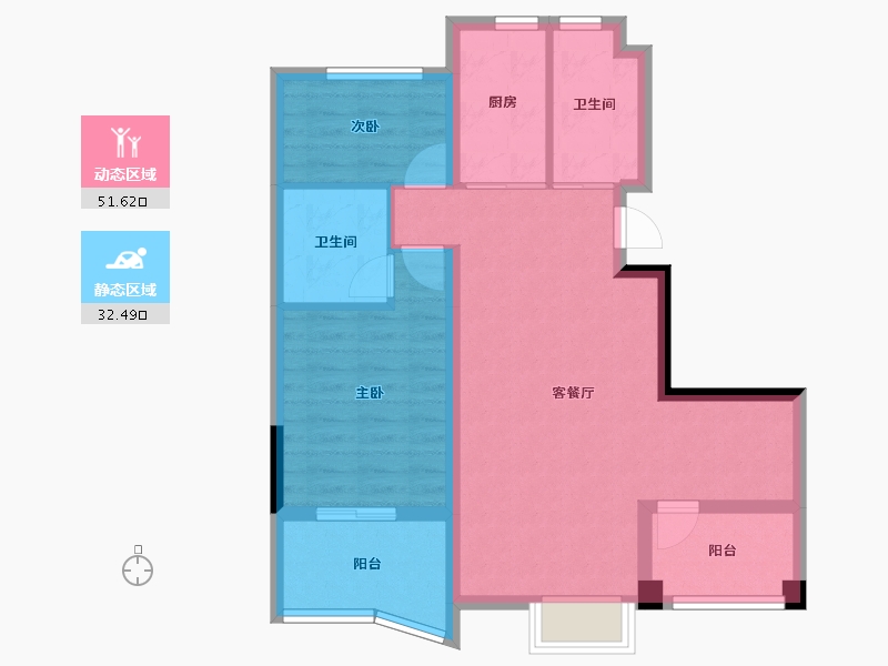 浙江省-杭州市-嘉凯城杭州中凯城市之光-74.67-户型库-动静分区