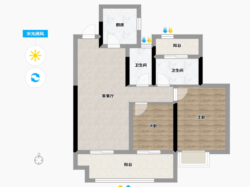 安徽省-亳州市-九铭云府-70.04-户型库-采光通风